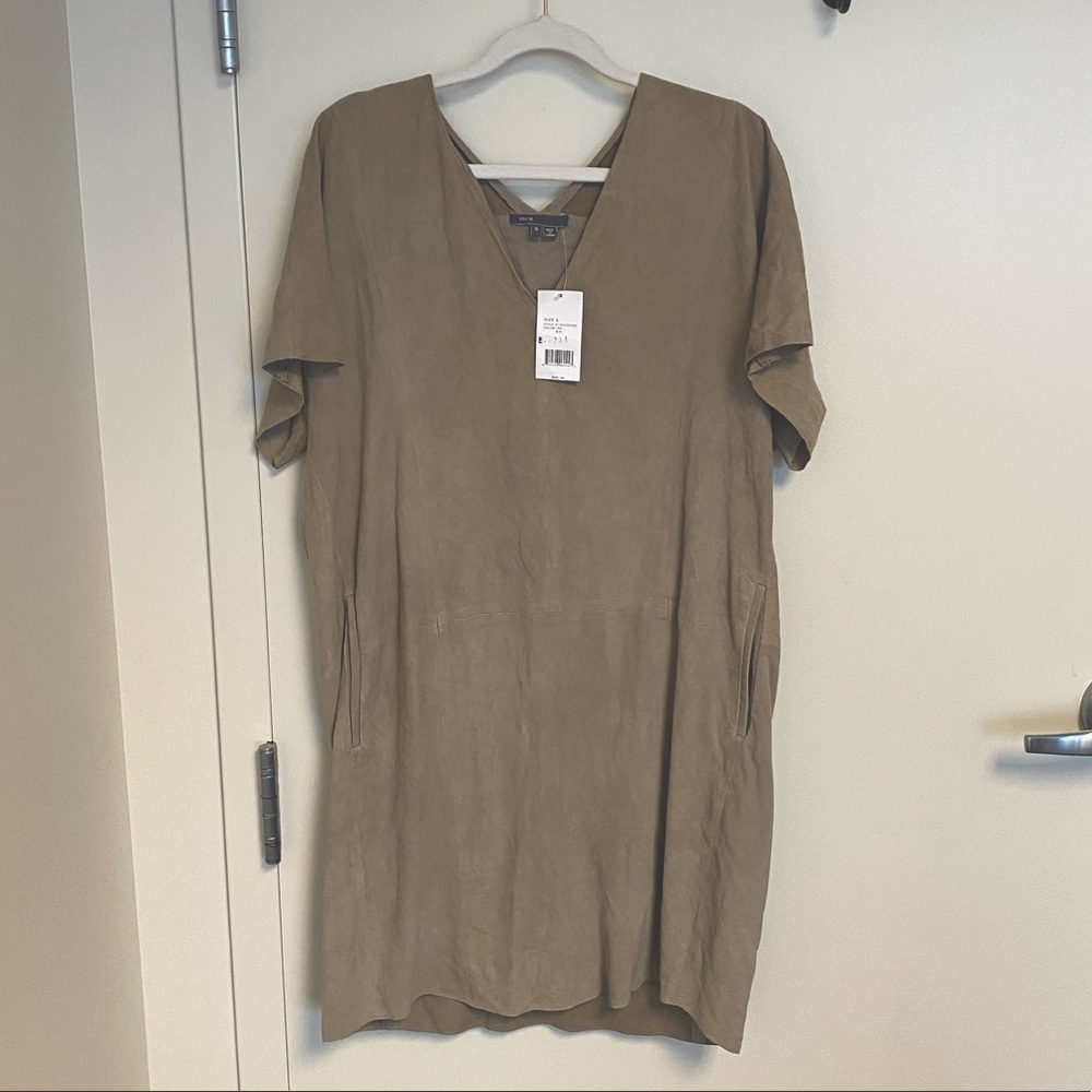 100% suede tan Vince shift dress, S, NWT